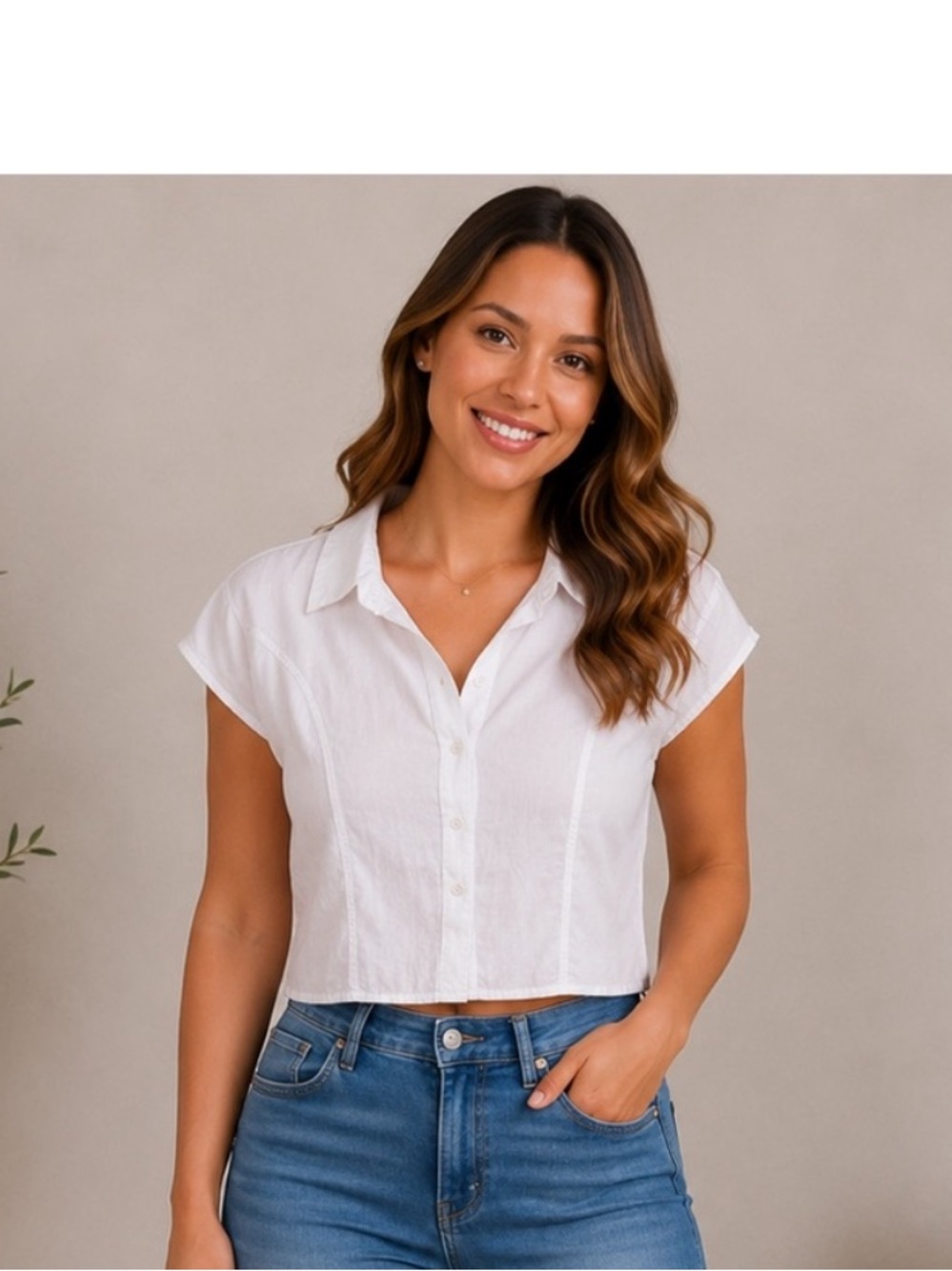 Nygård Collection 100% Linen White Button Front Blouse Petite 16